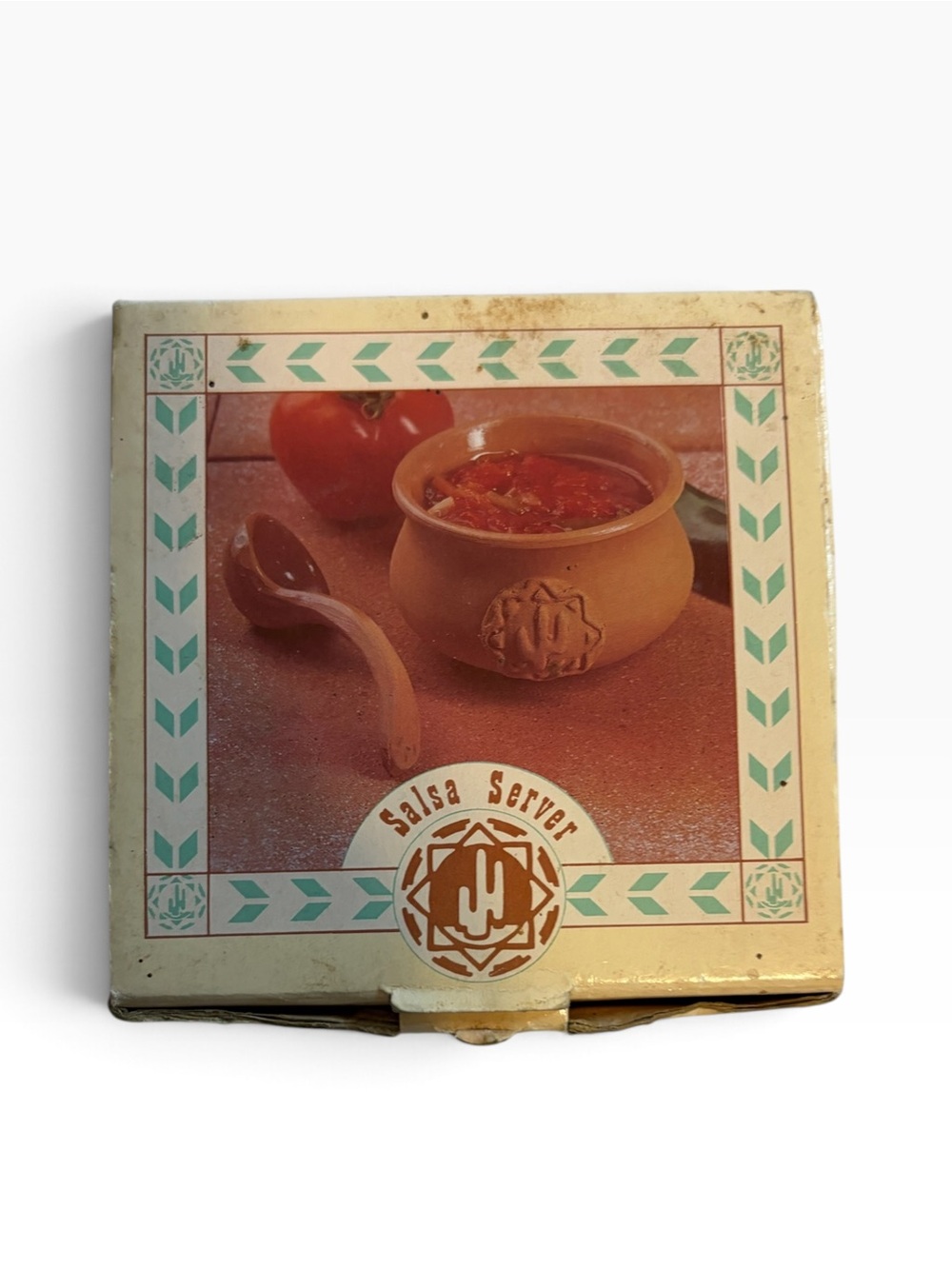 Vintage Terracotta Salsa Server Bowl Ladle Cactus Southwestern Original Box